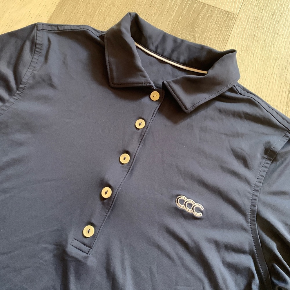 Peter Millar Navy Blue Short Sleeve Polo‎ Shirt Equestrian Performance Top Women